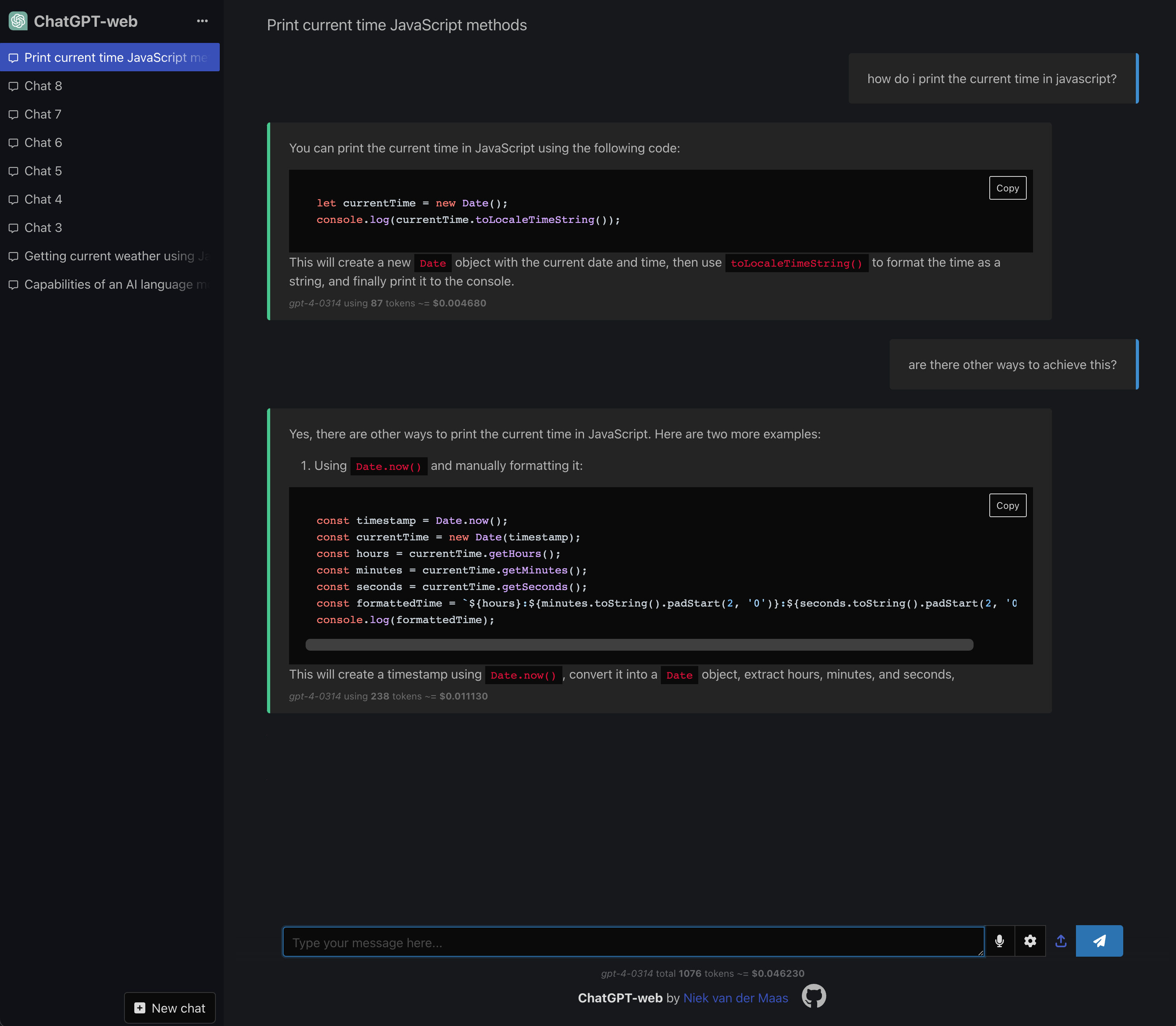 Screenshot of ChatGPT-web